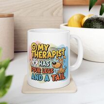 Funny Cat Dog Lover Ceramic Mug  Therapist Humor Mental Health Animal Lo... - $16.99