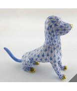 HEREND Sitting Hound Dog - Blue Fishnet # 15508 - Older Herend Stamp - $240.00