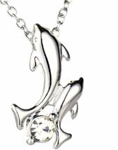 New Dolphin Necklace Double Dolphins Rhinestone Silver Pendant Jewelry - £23.67 GBP