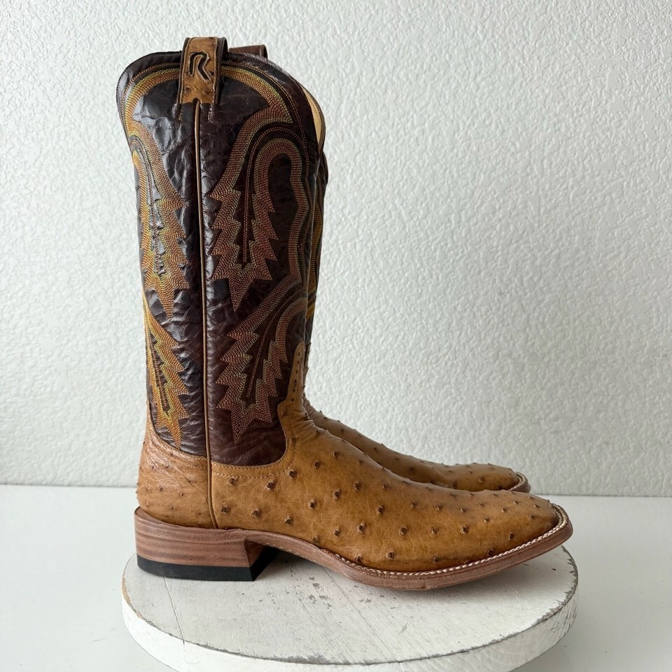Rod Patrick Mens Cowboy Boots Size 10.5AAA Brown Full Quill Ostrich Square Toe Item image 2