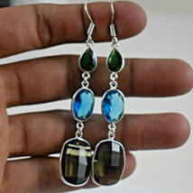 925 Sterling Silver Smoky &amp; Topaz Gemstone Handmade Earrings Women Gift BES-1512 - £35.90 GBP