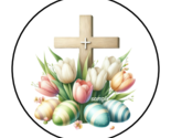 30 EASTER CROSS ENVELOPE SEALS STICKERS LABELS TAGS 1.5&quot; ROUND TULIPS EGGS - £5.98 GBP