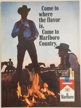 1967 Print Ad Marlboro Filter Cigarettes Cowboys &amp; Campfire Horses in Background - £13.51 GBP