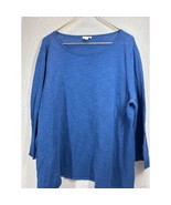 J.Jill Womens Blue Round Neck Linen Blend Knit Relaxed Pullover Sweater ... - $29.95