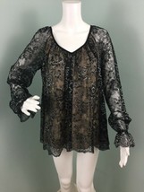 NWT Womens Max Edition L/S Black/Silver Floral Lace Blouse Top Sz L Large - $39.59
