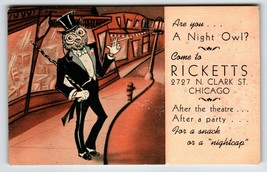 Dressed Night Owl Fantasy Postcard Ricketts Bar Pub Chicago Anthropomorphic - £31.68 GBP