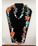 Gemstone Bead Necklace, Long Jasper, Quartz, Coral, Glass, Pearl, Eclectic - $32.99