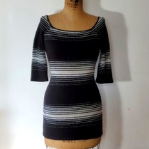 TFNC Dress Size XS Knit Black Silver 3/4 Sleeve Sweater Bodycon Sparkle ... - £14.83 GBP
