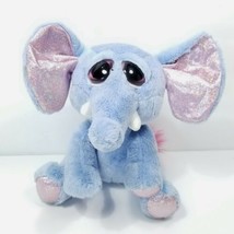 Russ Elsa Plush Blue Elephant Pink Glitter Ears Paws Big Sleepy Eyes Stuffed 8&quot; - £15.49 GBP