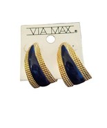 Vintage Womens Via Max Pierced Earrings Blue Gold Push on Clips Fashion ... - $149.45 MXN