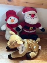 Lot of Russ Berrie White &amp; Red Plush Snowball Snowman Ty WHISPER Deer Santa Clau - $11.29