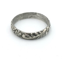 FLORAL finely embossed 925 sterling ring - size 8.75 stackable silver ba... - $23.00