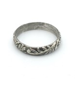 FLORAL finely embossed 925 sterling ring - size 8.75 stackable silver ba... - £18.22 GBP