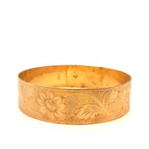 Antique Gold Filled Victorian Floral Etch Slot Clasp Wide Bangle Bracelet 7 1/2 - $84.15