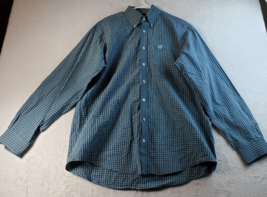 Cinch Shirt Mens Medium Blue Plaid Long Sleeve Pocket Logo Collared Button Down - £16.77 GBP