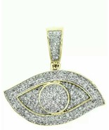 10K Yellow Gold Plated Round Simulated Diamond Evil Eye Pendant Pave 3 CT - £78.34 GBP