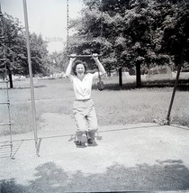 1948 Funny Lady on Swing Set at Mooseheart Child City Photo B&amp;W Negative - £2.61 GBP