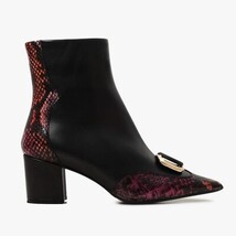 Gray Black & Fuchsia Leather Block Heel Women Boot image 7