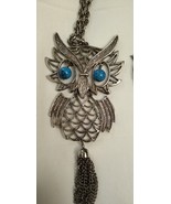 Owl Pendant Necklace Articulated w/ Faux Turquoise Eyes Vintage - £15.69 GBP