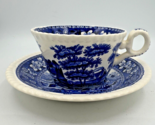 Spode Blue Tower Tea Cup &amp; Saucer Set C.1814 England Blue &amp; White Gadroo... - £7.78 GBP