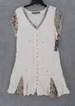 Raya Sun Womens Ss Dress Sz 2X Cream Color Animal Print Sleeves Collar Pleat Nwt - $19.99