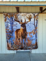 Whitetail Buck Deer Forest Trees Outdoor Queen Blanket Bedspread - £45.29 GBP