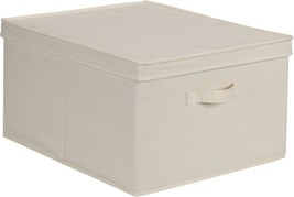 Jumbo Natural Beige Canvas Household Essentials 115 Storage Box With Lid And - £28.68 GBP