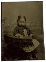 CIRCA 1860&#39;S  1/6th Plate TINTYPE Adorable Little Shy Toddler Girl in Dress - £13.04 GBP