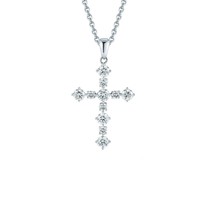0.95 ctw Round Simulated Diamond 14kt White Gold Plated Cross Pendant with Chain - £89.66 GBP