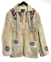 Men&#39;s American Beige Buckskin Jacket Handmade Plains Indian Beaded Buckskin Coat - £70.94 GBP+