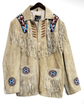 Men&#39;s American Beige Buckskin Jacket Handmade Plains Indian Beaded Buckskin Coat - £71.17 GBP+