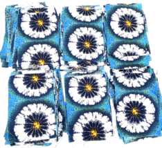 Vintage Barkcloth Fabric MCM Mod Blue Flower Power Lot Floral Quilt Squares 87 - £47.96 GBP