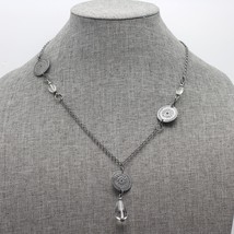 Retired Silpada Oxidized Sterling &quot;Coin&quot; Station Crystal Drop Necklace N1713 - £31.46 GBP