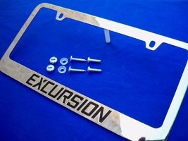 Ford Excursion Chrome License Plate Frame Engraved Black w/ Logo Screw Caps - $19.99