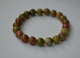 Handmade Natural unakite stone elastic stretch Cord Bracelet - £12.68 GBP