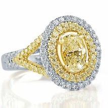 1.86 TCW Oval Cut Yellow Diamond Engagement Ring 18k White Gold Split Shank - £3,401.43 GBP