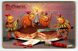 Halloween Postcard Tuck Anthropomorphic Goblins Slice Cake Fantasy Embossed 1908 - £55.69 GBP