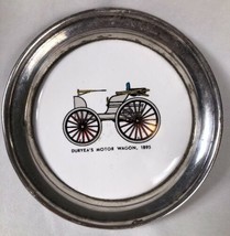Vintage SHERIDAN Duryea&#39;s Motor Wagon COASTER Porcelain Base Silver Plat... - $4.89