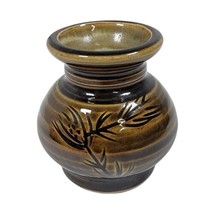 Vintage 3.5 Louis Mideke Brown Studio Pottery Bud Vase Leaf Tree High Gl... - £147.43 GBP