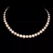 Natural 8x6mm Peach Baroque Pearl 925 Sterling Silver Necklace 16 Inches - £110.39 GBP