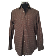 Men&#39;s Tailorbyrd Dress Shirt Size Medium Button Front Dark Brown Paisley Cotton - £13.70 GBP