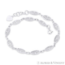 6x12mm Filigree-Detailed Oval Link Charm Solid .925 Sterling Silver Chain Anklet - £31.47 GBP