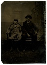 CIRCA 1860&#39;S  1/6 Plate TINTYPE Featuring Two Young Boys Wearing Suits and Hats - £14.49 GBP