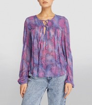 Isabel Marant Women&#39;s Purple Ametissa Silk Chiffon Printed Blouse Tunic ... - $154.98