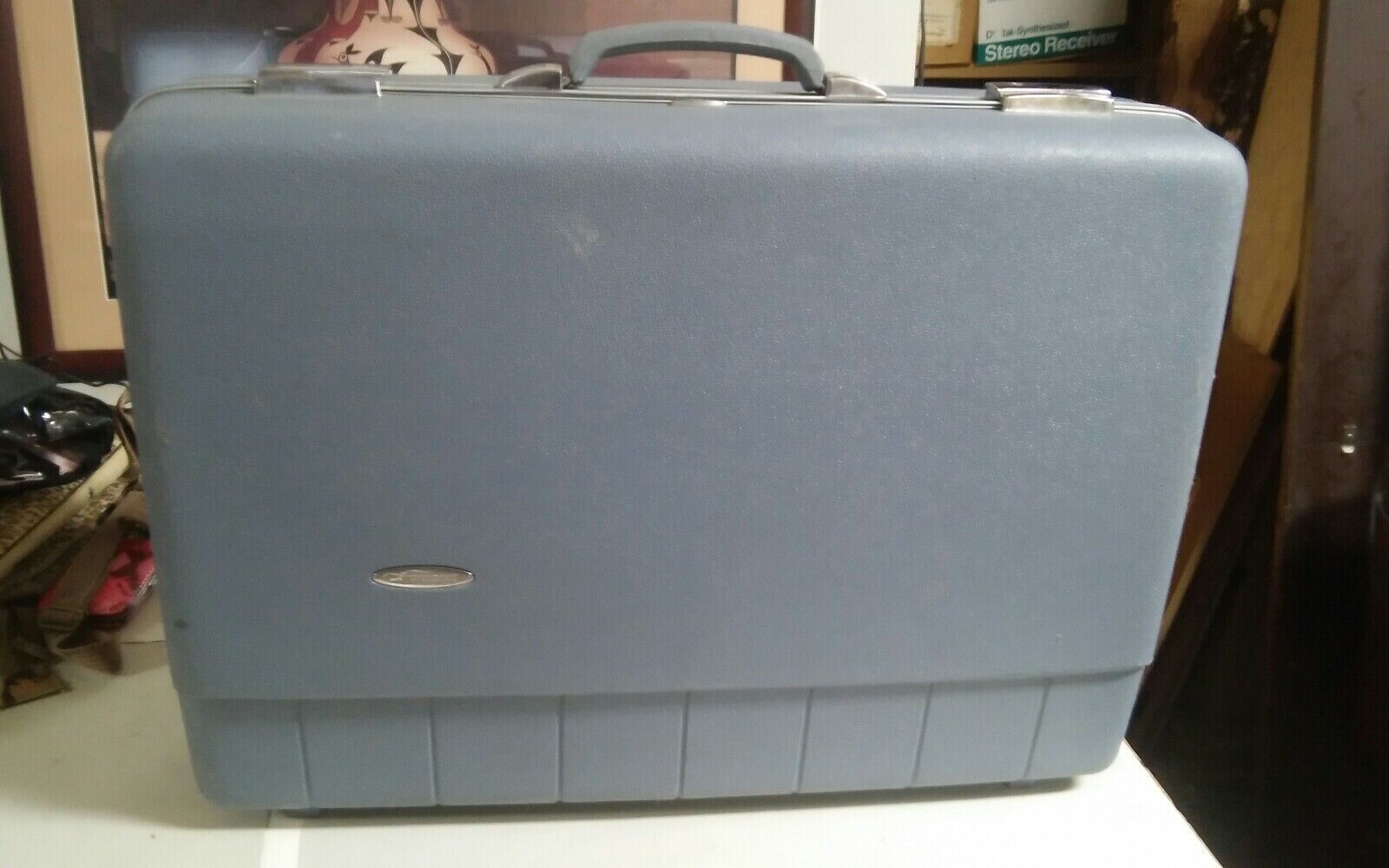 Vintage Sears Forecast Blue Hard Suitcase Luggage 25" Retro Cool - £34.36 GBP
