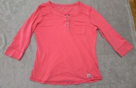 Carhartt Top Womens XS Pink Half Sleeve Quarter Snap Front Pocket 100% C... - $15.73