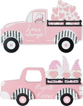 DECSPAS Valentines Day Decorations, 2 PCS Pink Truck Wood Block Set Valentines - £12.28 GBP