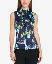 Tahari Asl Womens Printed Stand Collar Ruffled Shell Color Navy Size XL - £23.95 GBP