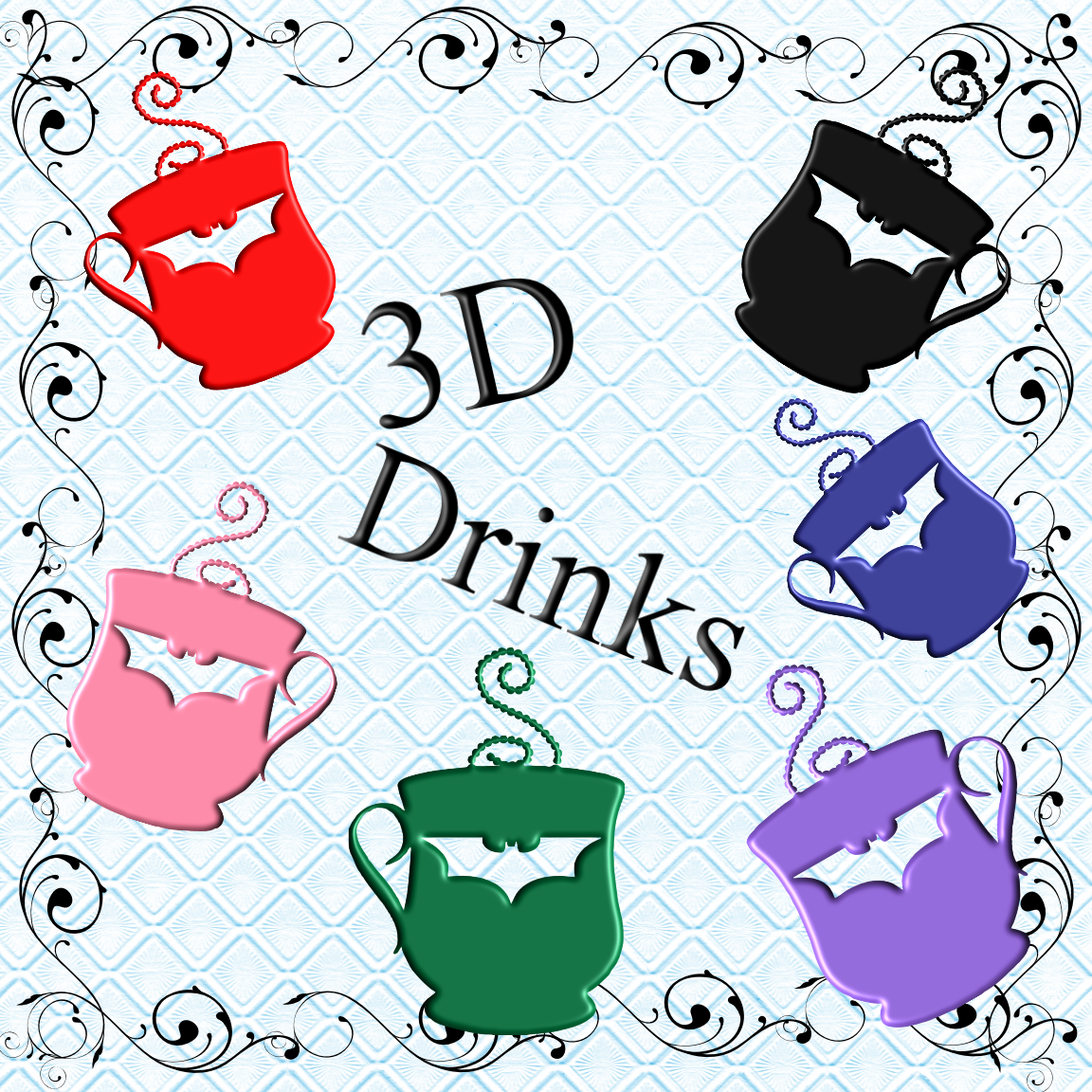 Color 3D Drinks 3-Digital ClipArt-Art Clip-Gift Tag-Bat-Banner-Gift Card. - $1.99