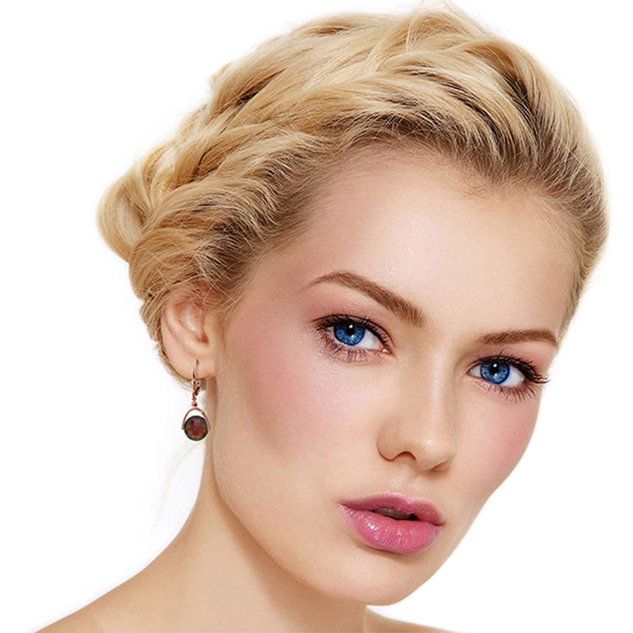 Galaxy Gold GG 14k Rose Gold Leverback Earrings with Checkerboard Cut Ga... - $563.30